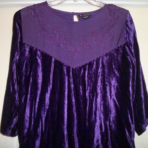 BOHO RETRO CRUSHED VELVET BOHO RETRO PURPLE BEADS BLOUSE M